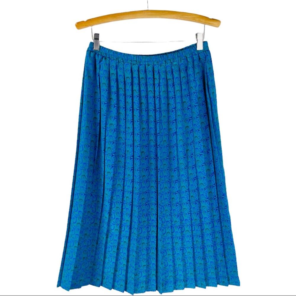 Vintage blue green purple pleated lightweight 80s 90s midi skirt 12